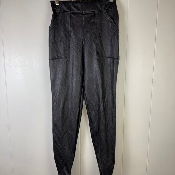 SPANX Pants - SPANX- Faux Leather Jogger Pants Black High Rise Pull-on Stretch  S‎